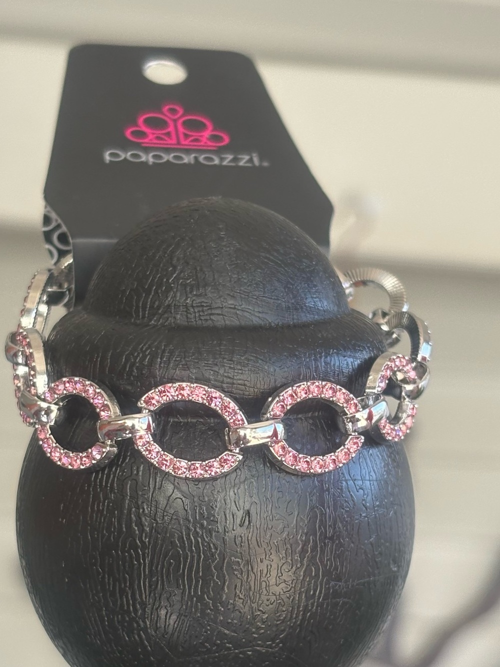 paparazzi Pink Crystal Link Bracelet - Silver-Tone Circles